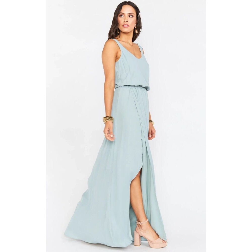 Show Me Your Mumu Large Kendall Maxi Dress Silver Sage Crisp